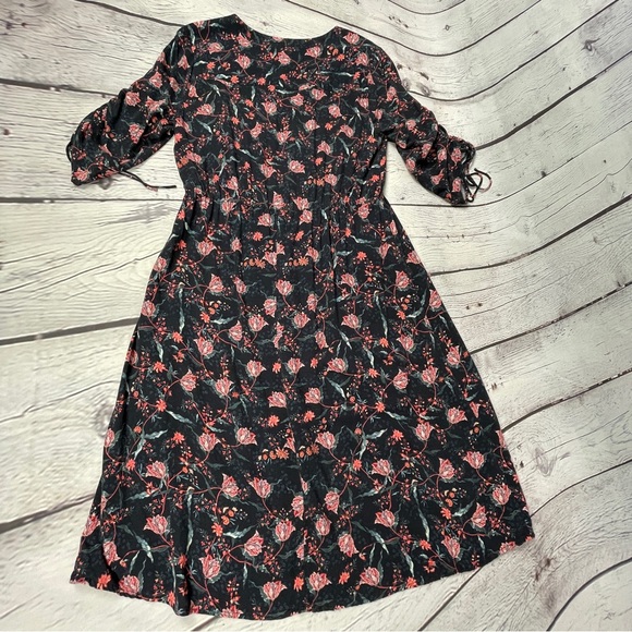 INCA HERITAGE Shallis v-neck floral midi summer dress drawstring sleeves size L - Picture 9 of 14